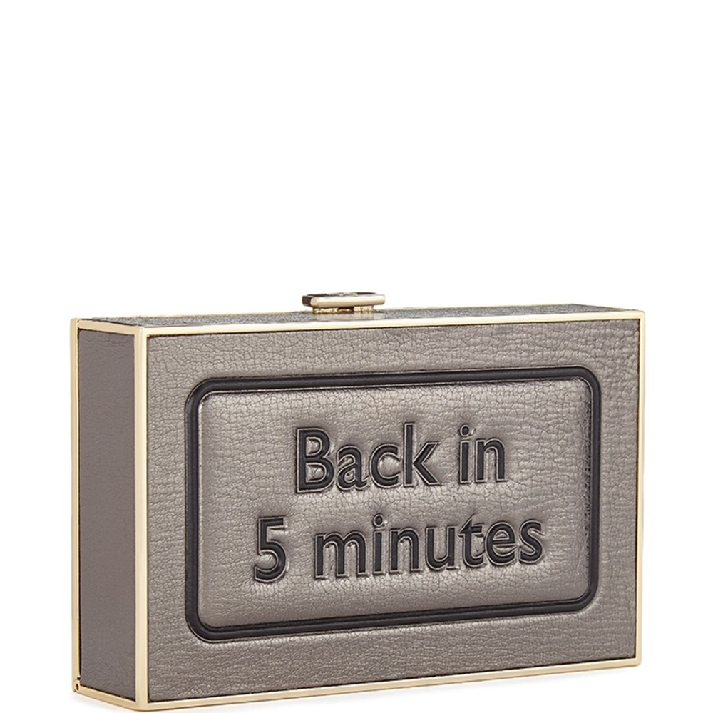 NWT ANYA HINDMARCH Imperial "Back in 5 Minutes" Black Leather Clutch